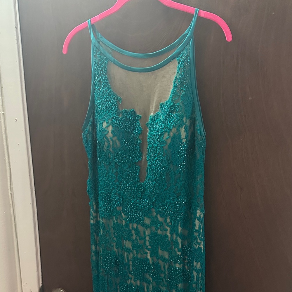 Elegant Teal Lace Prom Dress